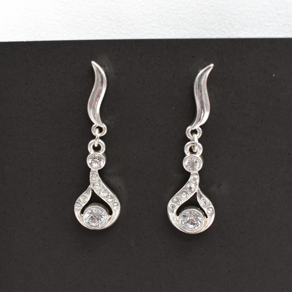 Y2K Silver Rhinestone Glam Dangly Stud Statement Earrings Prom Formal Wedding